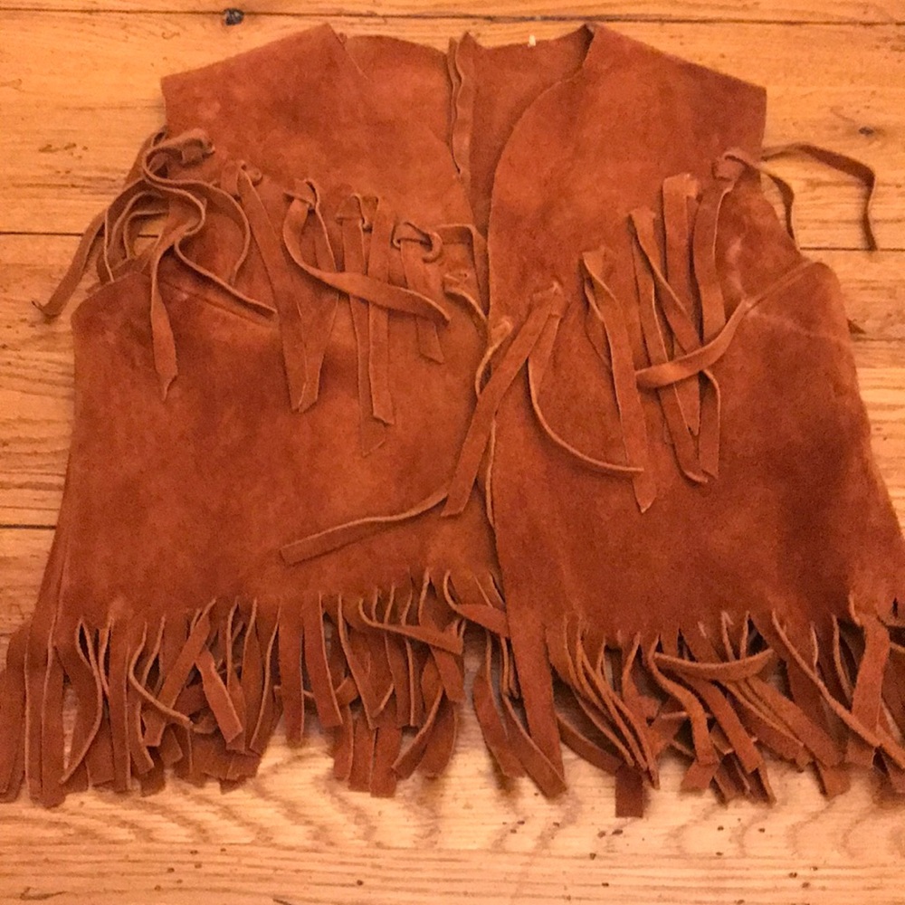 Vintage suede leather fringe vest
